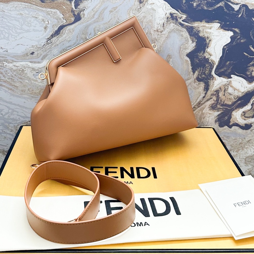 Fendi Shiny Nappa Medium Fendi First Caramello Clutch Bag - Picture 7 of 16
